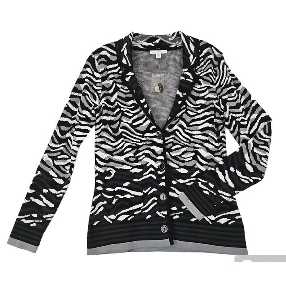 Isaac Mizrahi Live ~Woman Size S~ Black/White Animal Print Button Front Cardigan - Picture 6 of 9